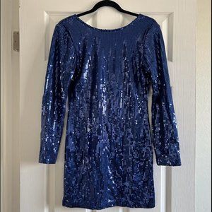 Midnights Sequin Blue Long Sleeve Party Dress